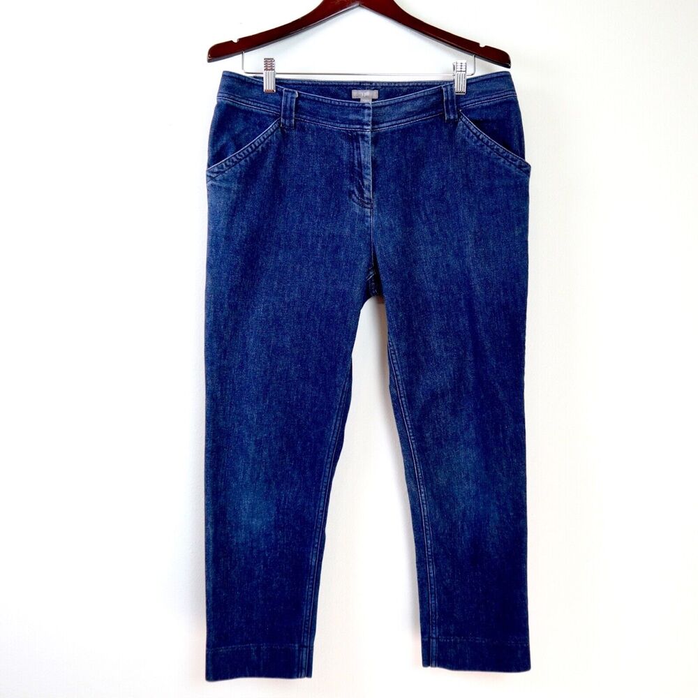 J Jill Size 12 Stretch Crop Jeans Mid Rise Flat Front Blue Denim